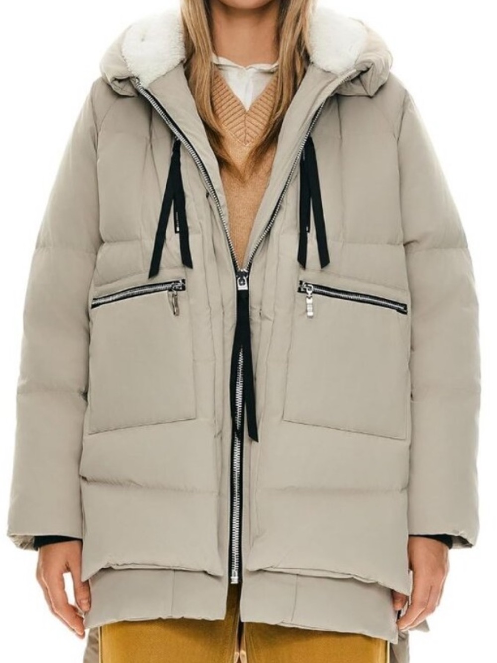 OLAY Women’s Hooded Puffer Jacket Coat in Light Tan Size L
